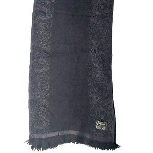Vintage Versace Black Grey Paisley Stripe 100% Lambs Wool Scarf Scarves